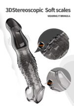 Reusable Black Transparent TPE Penis Sleeve with Scaly Texture | UMPS9B - Image 6